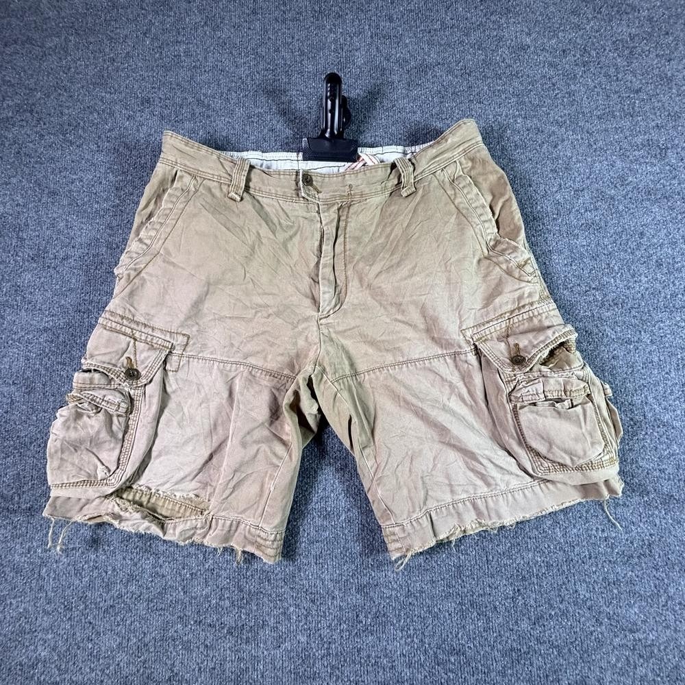 Vintage Polo Ralph Lauren Cargo Shorts Mens 36 Beige Utility Distressed Cotton